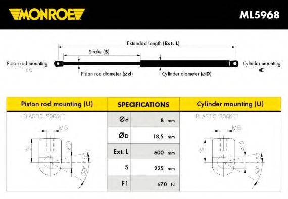 Газова пружина, кришка багажника MONROE ML5968